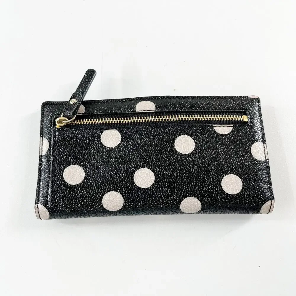 Kate Spade Leather Polka Dot Bi Fold Wallet Black White